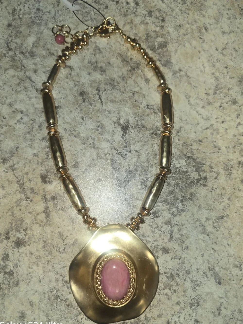 Chico's Golden Rhodonite Stone Pendant Necklace